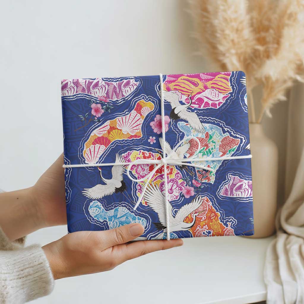 Hawaiian and Japanese Culture Together Wrapping Paper Hawaiian Archipelago Shape Sea Animals