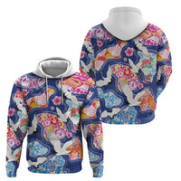 Hawaiian and Japanese Culture Together Zip Hoodie Hawaiian Archipelago Shape Sea Animals