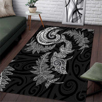 New Zealand Sea Animals with Maori Tribal Tattoo Area Rug Shark Manta Ray with Silver Fern Black LT03 Black - Polynesian Pride