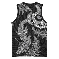 New Zealand Sea Animals with Maori Tribal Tattoo Basketball Jersey Shark Manta Ray with Silver Fern Black LT03 - Polynesian Pride