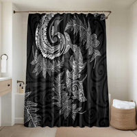 New Zealand Sea Animals with Maori Tribal Tattoo Bathroom Set Shark Manta Ray with Silver Fern Black LT03 Shower Curtain Only Black - Polynesian Pride