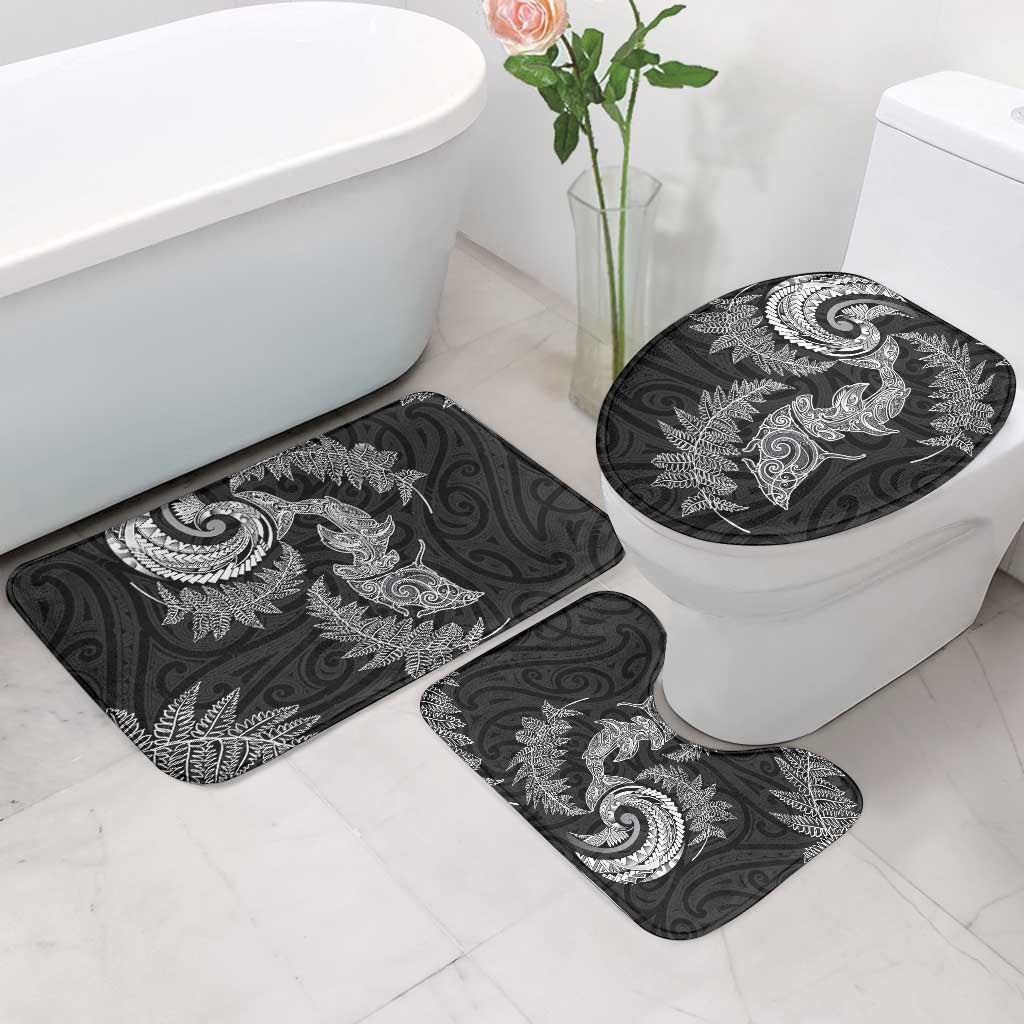 New Zealand Sea Animals with Maori Tribal Tattoo Bathroom Set Shark Manta Ray with Silver Fern Black LT03 - Polynesian Pride