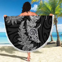 New Zealand Sea Animals with Maori Tribal Tattoo Beach Blanket Shark Manta Ray with Silver Fern Black LT03 - Polynesian Pride