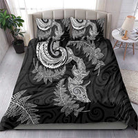 New Zealand Sea Animals with Maori Tribal Tattoo Bedding Set Shark Manta Ray with Silver Fern Black