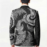 New Zealand Sea Animals with Maori Tribal Tattoo Blazer Shark Manta Ray with Silver Fern Black LT03 - Polynesian Pride