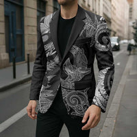 New Zealand Sea Animals with Maori Tribal Tattoo Blazer Shark Manta Ray with Silver Fern Black LT03 - Polynesian Pride
