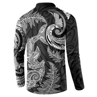 New Zealand Sea Animals with Maori Tribal Tattoo Button Sweatshirt Shark Manta Ray with Silver Fern Black LT03 - Polynesian Pride