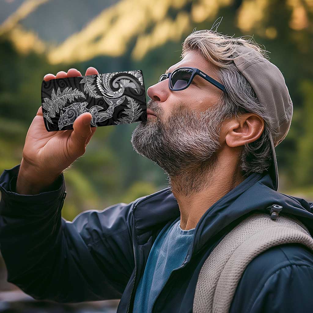 New Zealand Sea Animals with Maori Tribal Tattoo 4 in 1 Can Cooler Tumbler Shark Manta Ray with Silver Fern Black LT03 - Polynesian Pride