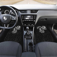 New Zealand Sea Animals with Maori Tribal Tattoo Car Mats Shark Manta Ray with Silver Fern Black LT03 Set 2pcs - Front Black - Polynesian Pride
