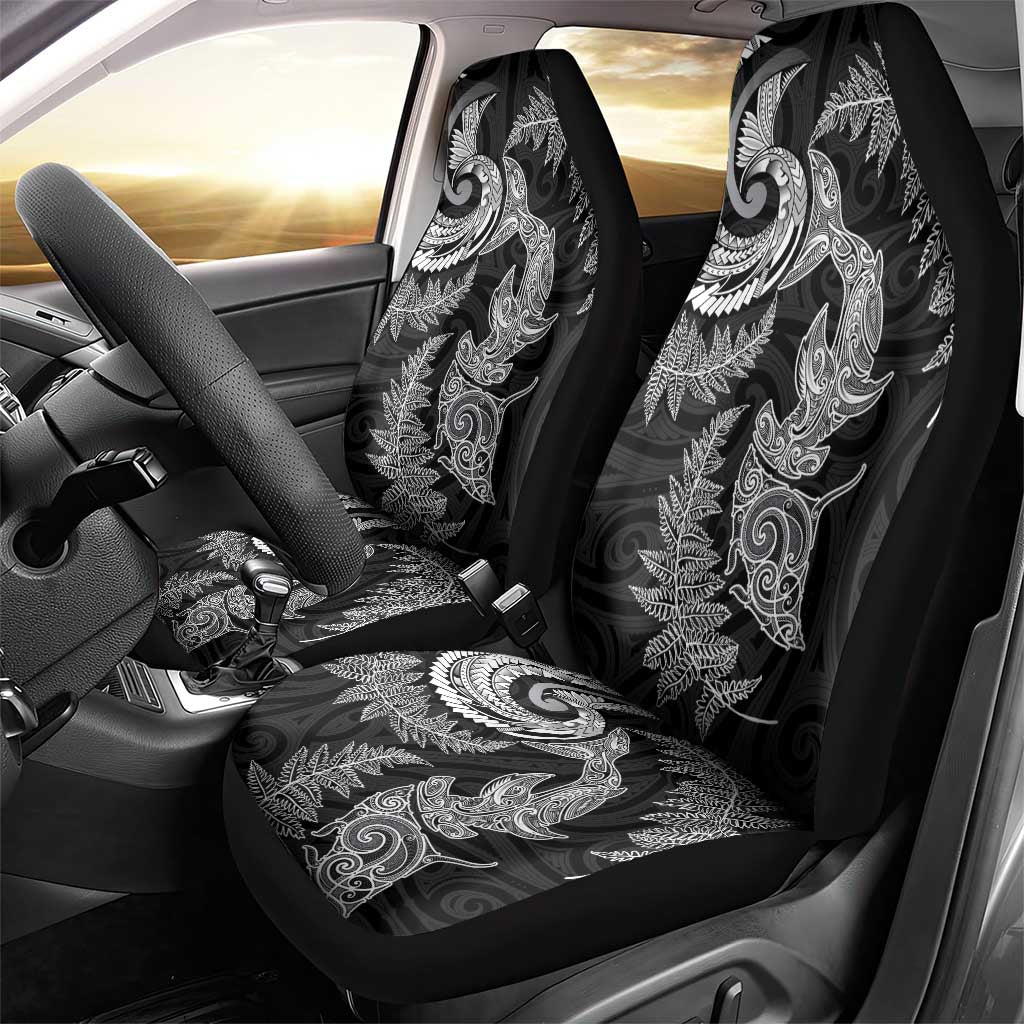 New Zealand Sea Animals with Maori Tribal Tattoo Car Seat Cover Shark Manta Ray with Silver Fern Black LT03 - Polynesian Pride