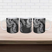 New Zealand Sea Animals with Maori Tribal Tattoo Ceramic Mug Shark Manta Ray with Silver Fern Black LT03 - Polynesian Pride