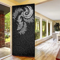 New Zealand Sea Animals with Maori Tribal Tattoo Door Cover Shark Manta Ray with Silver Fern Black LT03 - Polynesian Pride
