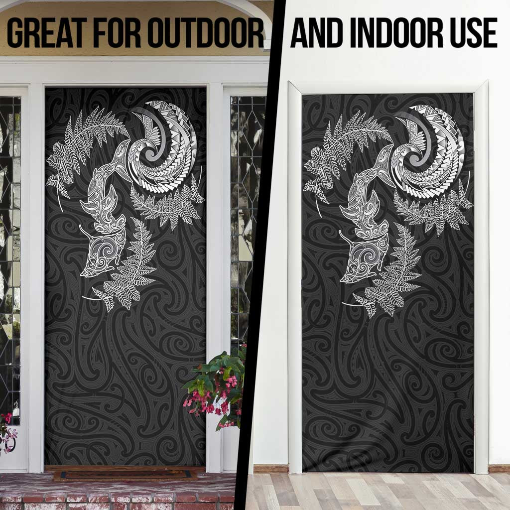 New Zealand Sea Animals with Maori Tribal Tattoo Door Cover Shark Manta Ray with Silver Fern Black LT03 - Polynesian Pride