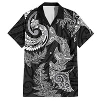 New Zealand Sea Animals with Maori Tribal Tattoo Family Matching Long Sleeve Bodycon Dress and Hawaiian Shirt Shark Manta Ray with Silver Fern Black LT03 Dad's Shirt - Short Sleeve Black - Polynesian Pride