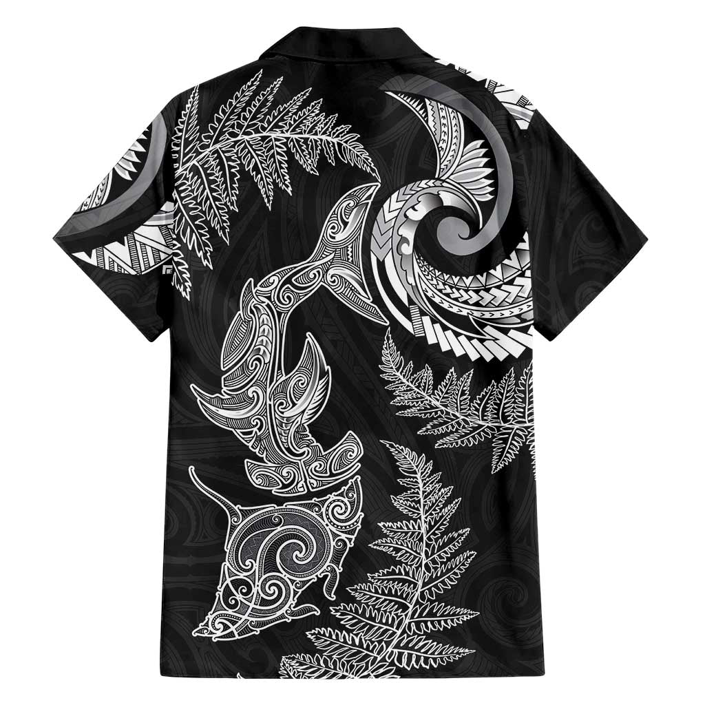 New Zealand Sea Animals with Maori Tribal Tattoo Family Matching Mermaid Dress and Hawaiian Shirt Shark Manta Ray with Silver Fern Black LT03 - Polynesian Pride