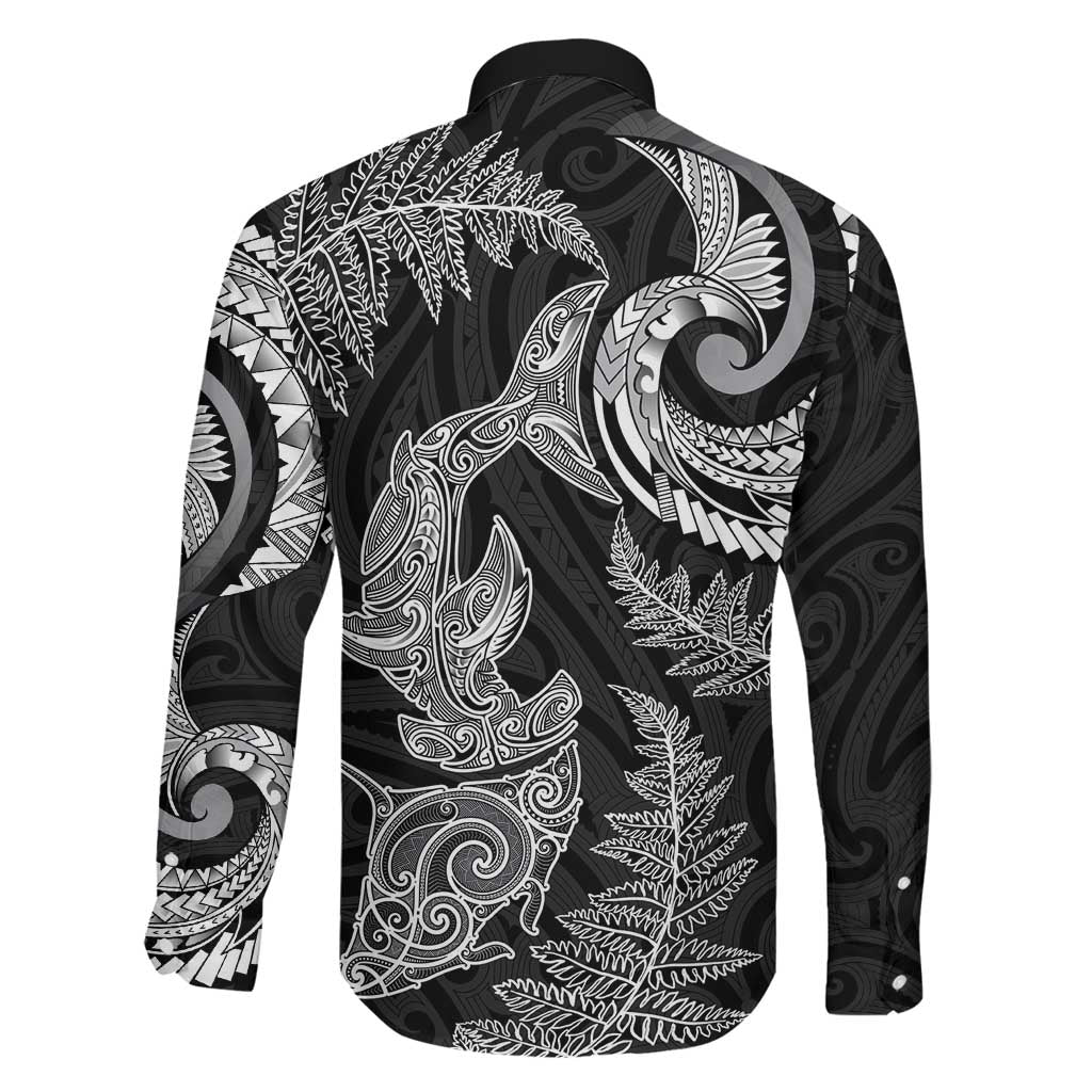 New Zealand Sea Animals with Maori Tribal Tattoo Family Matching Mermaid Dress and Hawaiian Shirt Shark Manta Ray with Silver Fern Black LT03 - Polynesian Pride