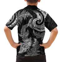 New Zealand Sea Animals with Maori Tribal Tattoo Family Matching Off The Shoulder Long Sleeve Dress and Hawaiian Shirt Shark Manta Ray with Silver Fern Black LT03 - Polynesian Pride