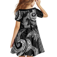 New Zealand Sea Animals with Maori Tribal Tattoo Family Matching Puletasi and Hawaiian Shirt Shark Manta Ray with Silver Fern Black LT03 - Polynesian Pride
