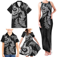 New Zealand Sea Animals with Maori Tribal Tattoo Family Matching Tank Maxi Dress and Hawaiian Shirt Shark Manta Ray with Silver Fern Black LT03 - Polynesian Pride
