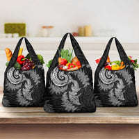 New Zealand Sea Animals with Maori Tribal Tattoo Grocery Bag Shark Manta Ray with Silver Fern Black LT03 3-pack One Size Black - Polynesian Pride