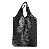 New Zealand Sea Animals with Maori Tribal Tattoo Grocery Bag Shark Manta Ray with Silver Fern Black LT03 - Polynesian Pride