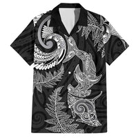 New Zealand Sea Animals with Maori Tribal Tattoo Hawaiian Shirt Shark Manta Ray with Silver Fern Black LT03 Black - Polynesian Pride