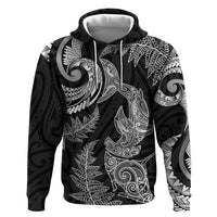 New Zealand Sea Animals with Maori Tribal Tattoo Hoodie Shark Manta Ray with Silver Fern Black LT03 Pullover Hoodie Black - Polynesian Pride