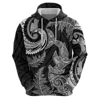 New Zealand Sea Animals with Maori Tribal Tattoo Hoodie Shark Manta Ray with Silver Fern Black LT03 - Polynesian Pride