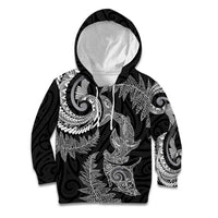 New Zealand Sea Animals with Maori Tribal Tattoo Kid Hoodie Shark Manta Ray with Silver Fern Black LT03 Hoodie Black - Polynesian Pride