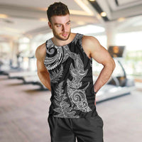 New Zealand Sea Animals with Maori Tribal Tattoo Men Tank Top Shark Manta Ray with Silver Fern Black LT03 Black - Polynesian Pride