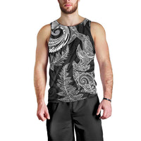 New Zealand Sea Animals with Maori Tribal Tattoo Men Tank Top Shark Manta Ray with Silver Fern Black LT03 - Polynesian Pride