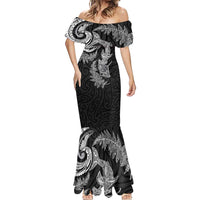 New Zealand Sea Animals with Maori Tribal Tattoo Mermaid Dress Shark Manta Ray with Silver Fern Black LT03 - Polynesian Pride