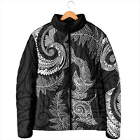 New Zealand Sea Animals with Maori Tribal Tattoo Padded Jacket Shark Manta Ray with Silver Fern Black LT03 - Polynesian Pride