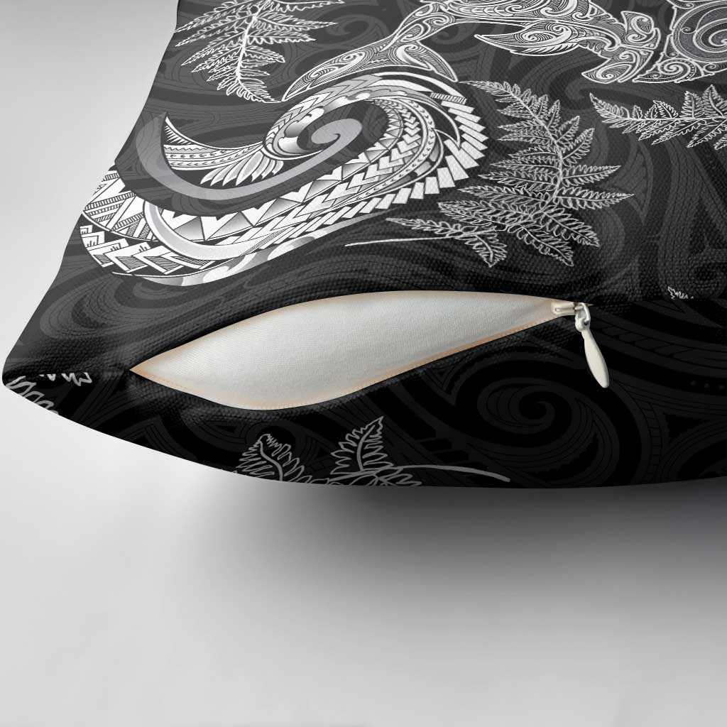 New Zealand Sea Animals with Maori Tribal Tattoo Pillow Cover Shark Manta Ray with Silver Fern Black LT03 - Polynesian Pride