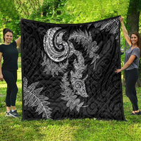 New Zealand Sea Animals with Maori Tribal Tattoo Quilt Shark Manta Ray with Silver Fern Black LT03 - Polynesian Pride