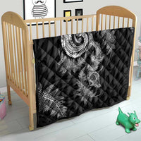 New Zealand Sea Animals with Maori Tribal Tattoo Quilt Shark Manta Ray with Silver Fern Black LT03 - Polynesian Pride