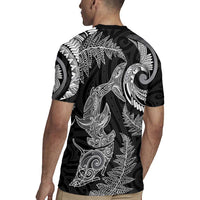 New Zealand Sea Animals with Maori Tribal Tattoo Rugby Jersey Shark Manta Ray with Silver Fern Black LT03 - Polynesian Pride
