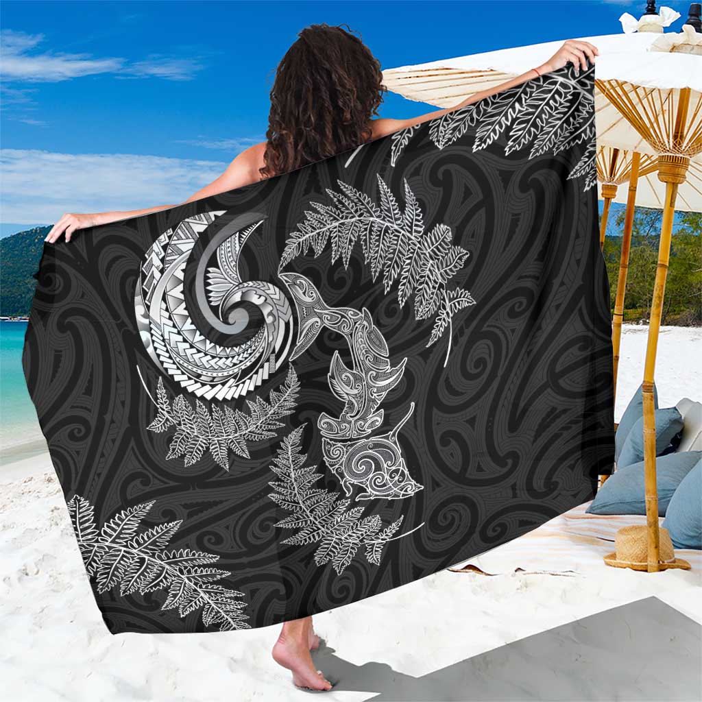 New Zealand Sea Animals with Maori Tribal Tattoo Sarong Shark Manta Ray with Silver Fern Black LT03 One Size 44 x 66 inches Black - Polynesian Pride