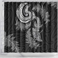 New Zealand Sea Animals with Maori Tribal Tattoo Shower Curtain Shark Manta Ray with Silver Fern Black LT03 - Polynesian Pride