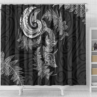 New Zealand Sea Animals with Maori Tribal Tattoo Shower Curtain Shark Manta Ray with Silver Fern Black LT03 - Polynesian Pride