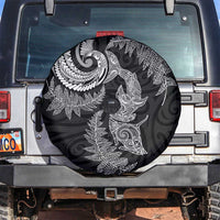 New Zealand Sea Animals with Maori Tribal Tattoo Spare Tire Cover Shark Manta Ray with Silver Fern Black LT03 Black - Polynesian Pride