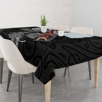 New Zealand Sea Animals with Maori Tribal Tattoo Tablecloth Shark Manta Ray with Silver Fern Black