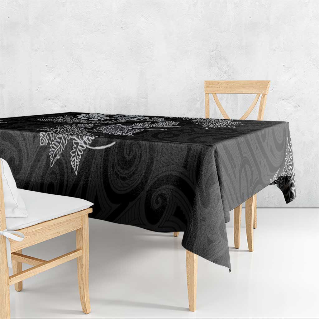 New Zealand Sea Animals with Maori Tribal Tattoo Tablecloth Shark Manta Ray with Silver Fern Black