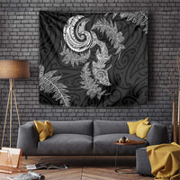 New Zealand Sea Animals with Maori Tribal Tattoo Tapestry Shark Manta Ray with Silver Fern Black LT03 Black - Polynesian Pride