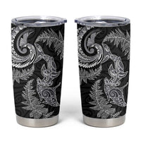 New Zealand Sea Animals with Maori Tribal Tattoo Tumbler Cup Shark Manta Ray with Silver Fern Black LT03 Black - Polynesian Pride