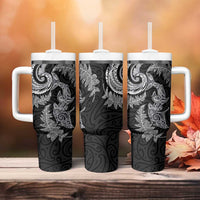 New Zealand Sea Animals with Maori Tribal Tattoo Tumbler With Handle Shark Manta Ray with Silver Fern Black LT03 - Polynesian Pride