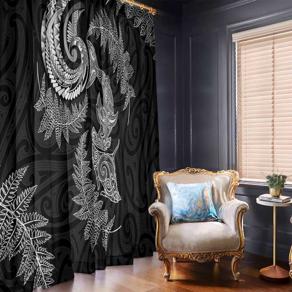 New Zealand Sea Animals with Maori Tribal Tattoo Window Curtain Shark Manta Ray with Silver Fern Black LT03 - Polynesian Pride