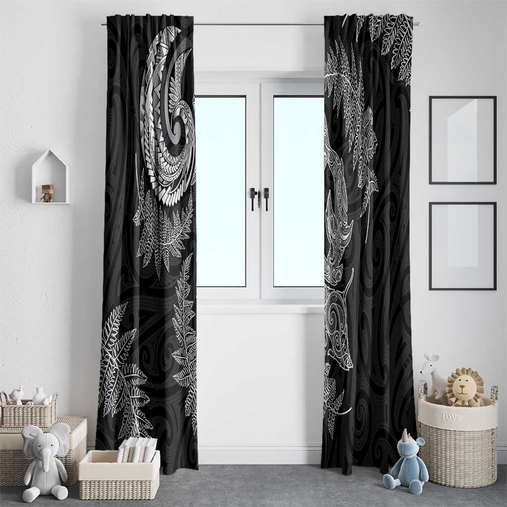 New Zealand Sea Animals with Maori Tribal Tattoo Window Curtain Shark Manta Ray with Silver Fern Black LT03 - Polynesian Pride