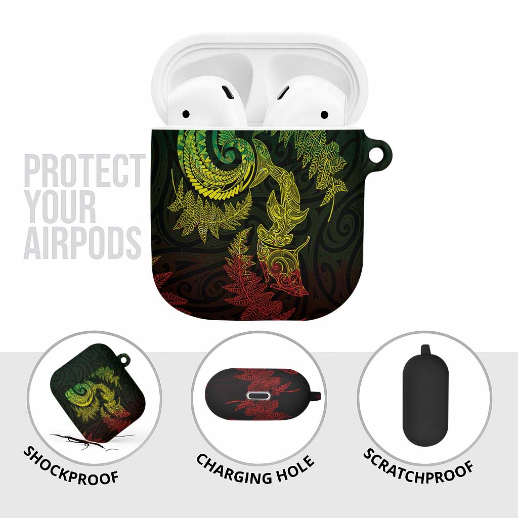 New Zealand Sea Animals with Maori Tribal Tattoo AirPods Case Shark Manta Ray with Silver Fern Reggae LT03 - Polynesian Pride