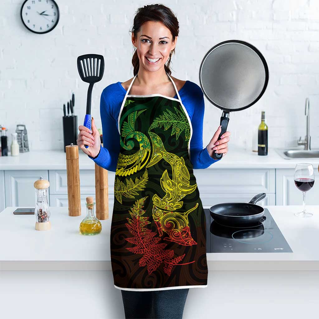 New Zealand Sea Animals with Maori Tribal Tattoo Apron Shark Manta Ray with Silver Fern Reggae LT03 - Polynesian Pride